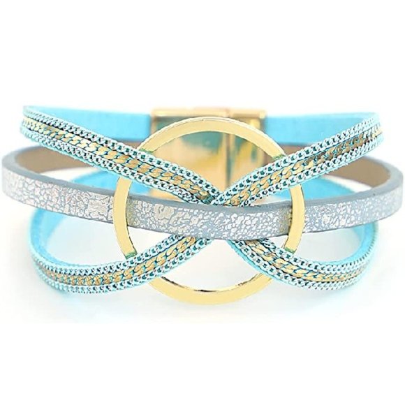 Hotoo Jewelry - Leather Wrap Bracelet for Women Circle Infinity Charm Bracelet with Metal Chains